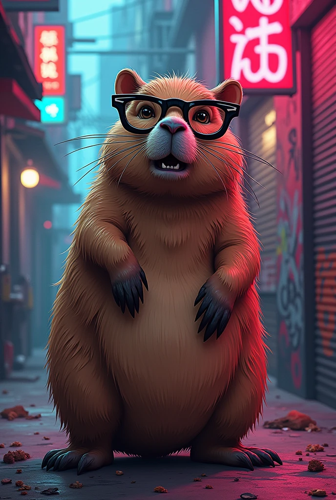 Hiphop bear capybara With black thunder style glasses