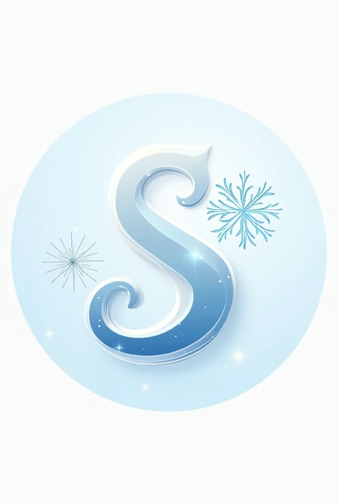 A letra "S" that starts from top to bottom in white and ends in light blue. On its upper right side is a light blue snowflake and on its lower left side is a sun.. And a light blue circle outlining all the elements. 
