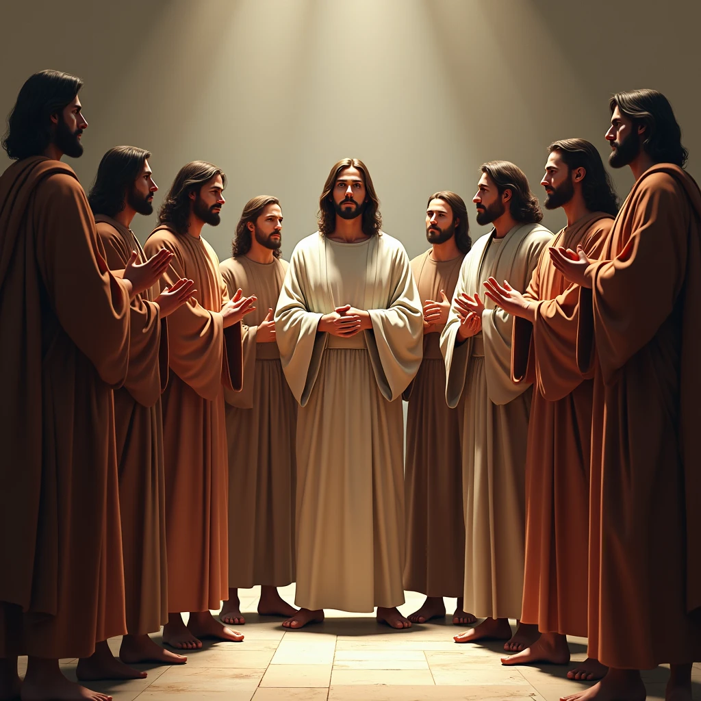 The twelve apostles of Jesus, guarding him as security agents to Jesus who located behind his apostles