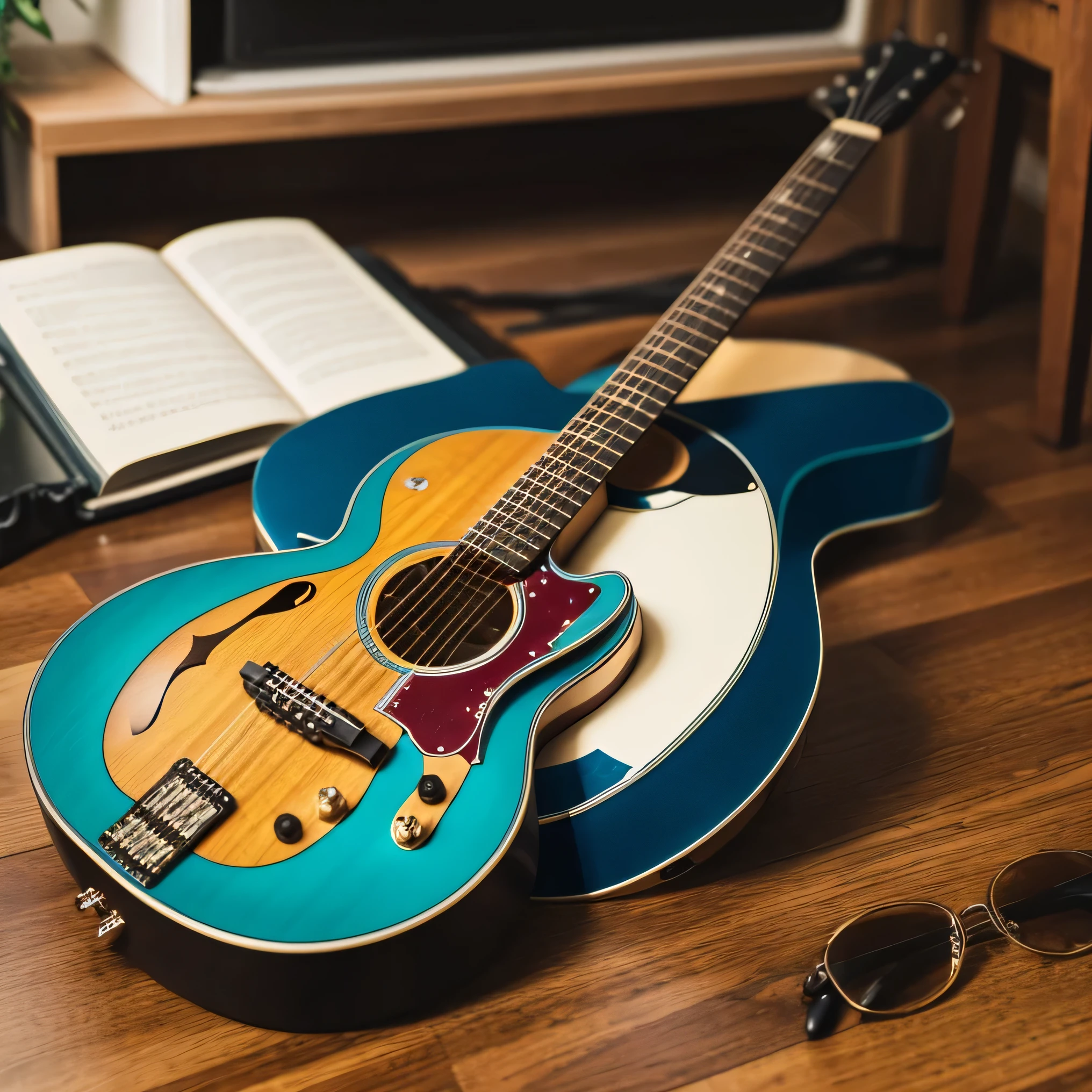 make a mix of glasses, guitar and clock