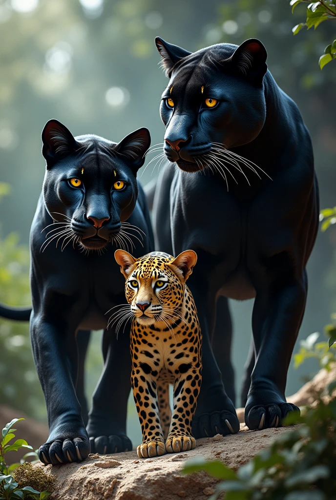 2 panthers 1 leopard together