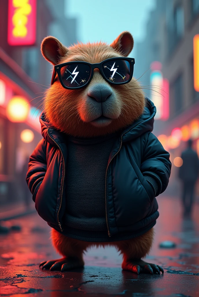 Capybara rapper With black thunder style glasses