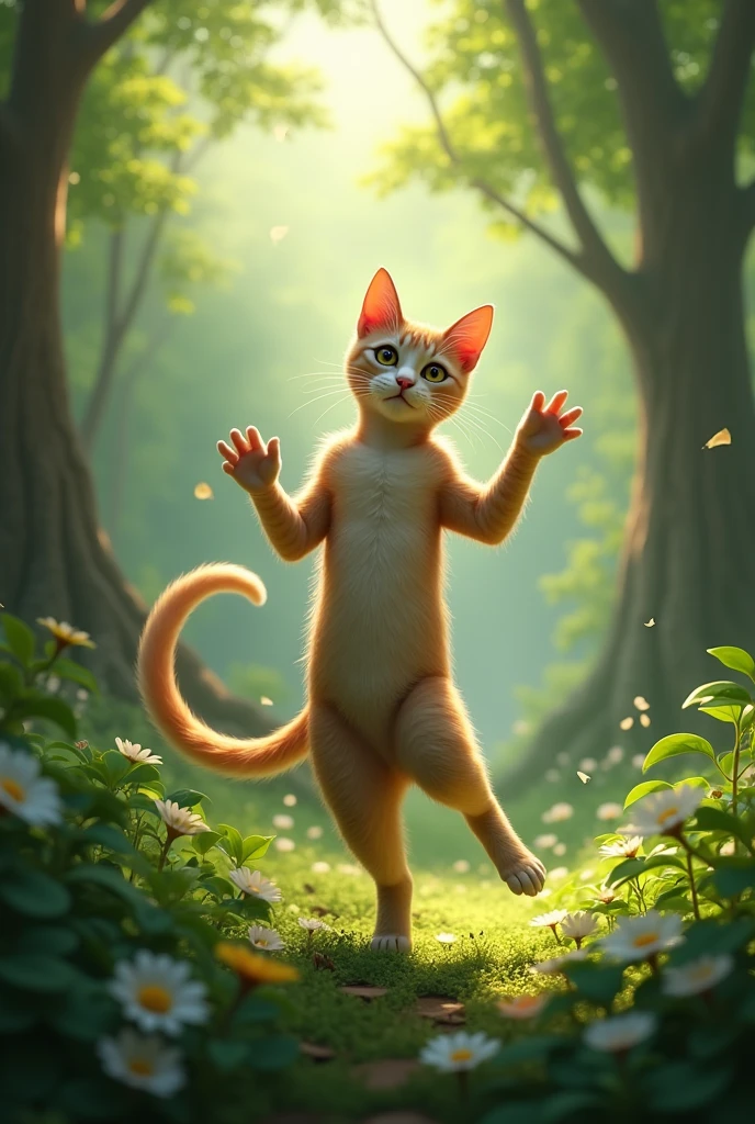 A perfect cat dancing in the forest