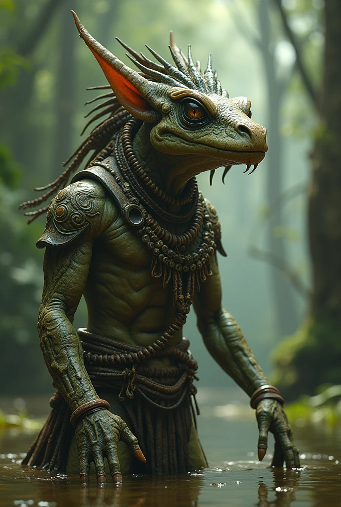 The appearance of this race is based on the swamp.
They are an ingenious race.
Their social structure is like a squadron.
The culture is inspired by the Aztecs.
They are generally savvy and reflective, and are open-minded toward other races.