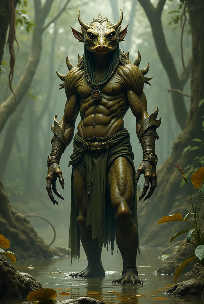 The appearance of this race is based on the swamp.
They are an ingenious race.
Their social structure is like a squadron.
The culture is inspired by the Aztecs.
They are generally savvy and reflective, and are open-minded toward other races.