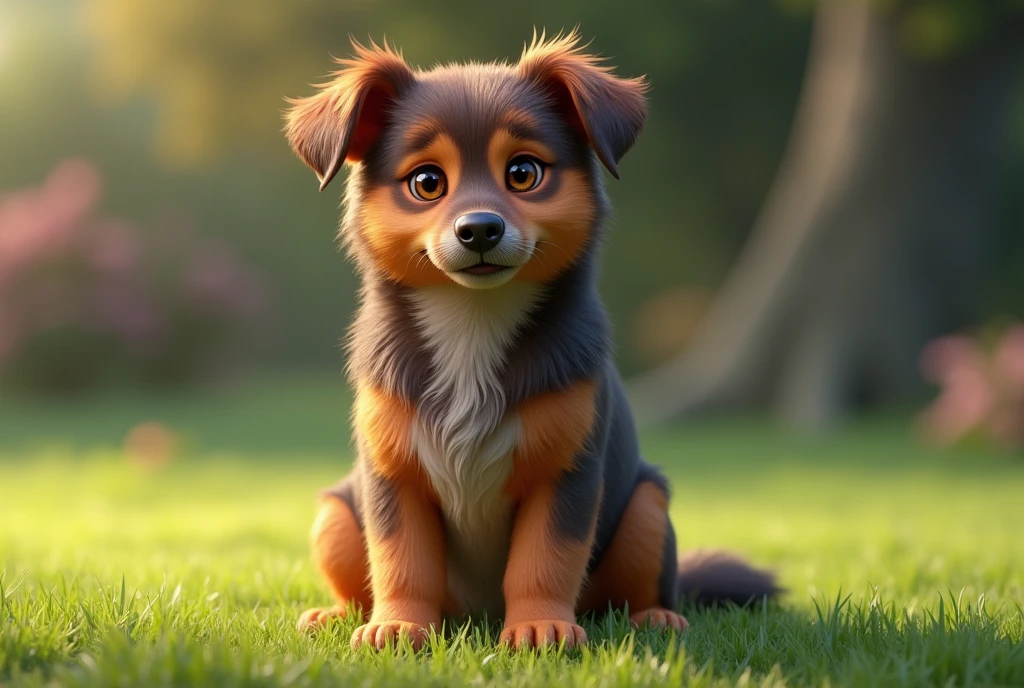 Prompt: A realistic looking dog, with expressive eyes and detailed fur that reflects light naturally. The dog is sitting in an outdoor environment, with green grass under their paws. The coat is rich in details, showing each thread and color variation, especially around the face and ears. His eyes shine with intelligence and loyalty, and your posture is alert, but friendly. Ao fundo, the scenery is blurred, highlighting the dog as the main focus of the image.