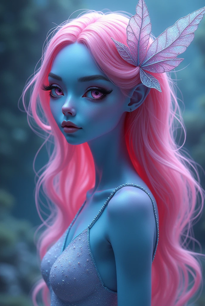 Pink hair blue skin alien girl