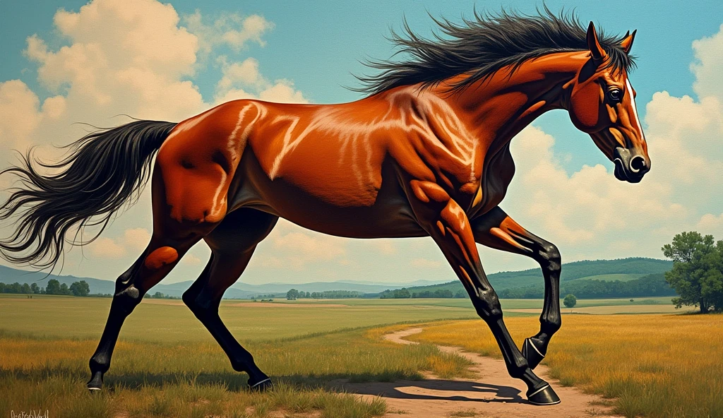 Create random classic masterpieces of Picasso in Ultra-High Definition, 64k resolution oil painting without a frame, using full dimensions of the selected resolution to fit the artwork image, finely detailed to perfection, art-punk, French style, countryside background, art germ, high-octane. A portrait of a young untamed beautiful aggressive thoroughbred brown racehorse, an unreal engine, a master stroke of a legendary brush, a tribute to a legendary artist, super realistic, superhit,