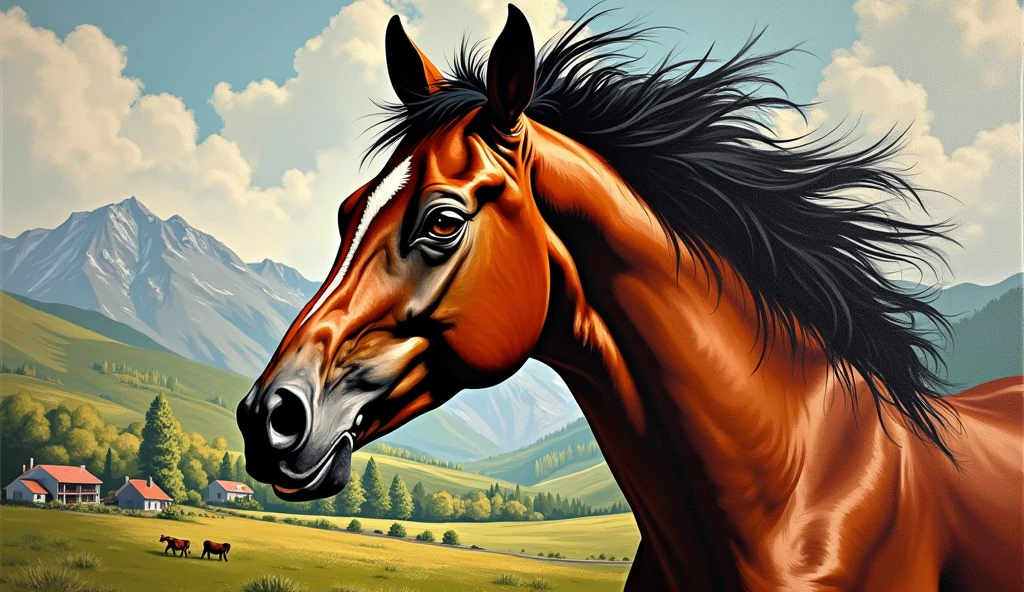 Create random classic masterpieces of Picasso in Ultra-High Definition, 64k resolution oil painting without a frame, using full dimensions of the selected resolution to fit the artwork image, finely detailed to perfection, art-punk, French style, countryside background, art germ, high-octane. A portrait of a young untamed beautiful aggressive thoroughbred brown racehorse, an unreal engine, a master stroke of a legendary brush, a tribute to a legendary artist, super realistic, superhit,