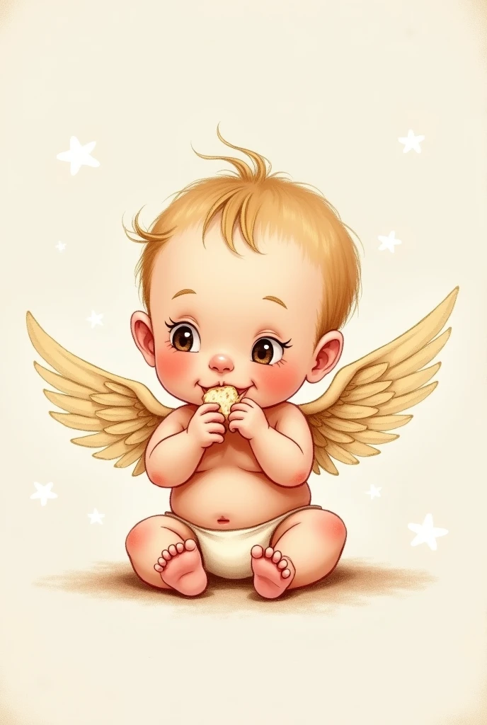 Baby in drawing eating wings