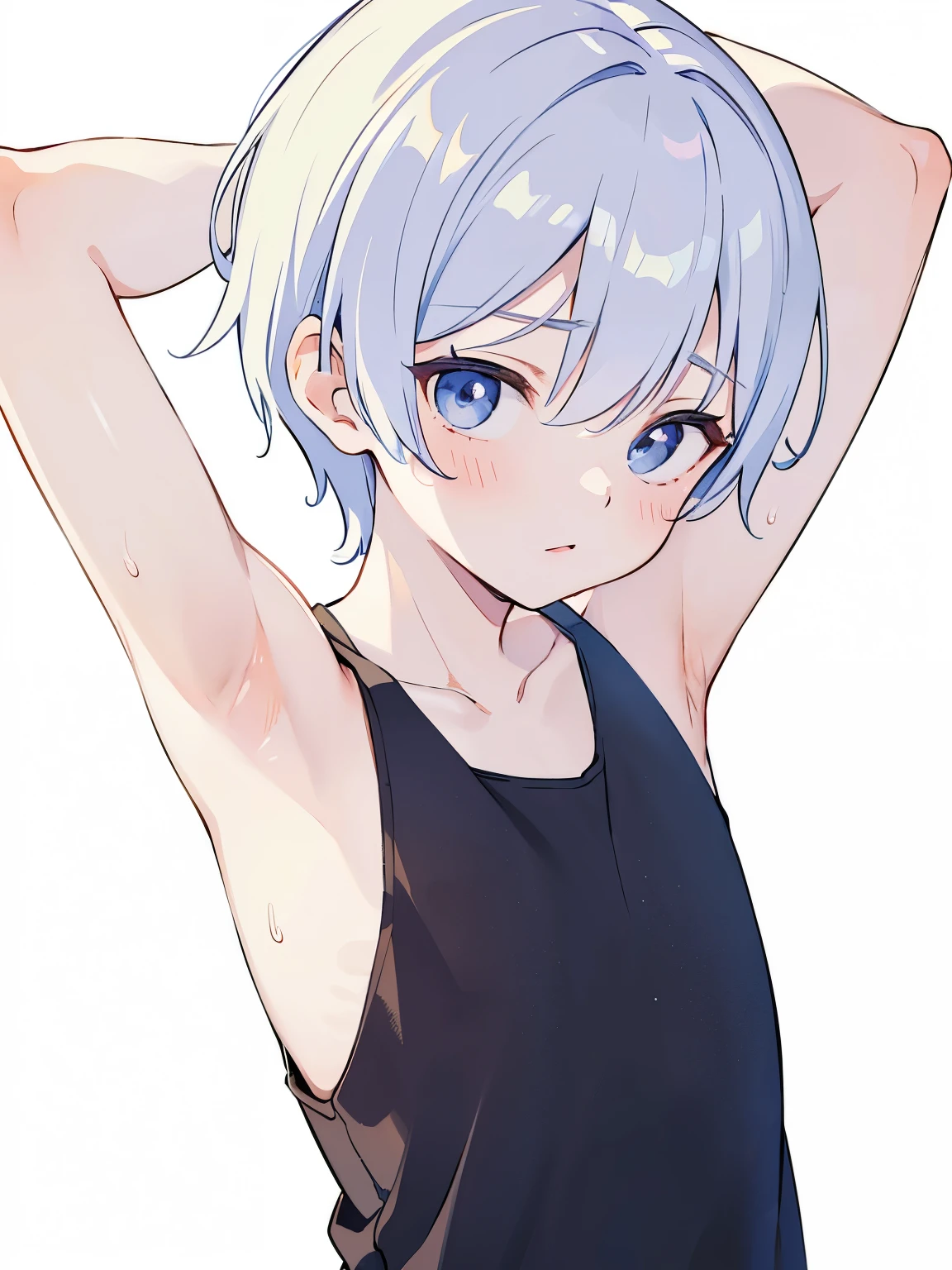 Highres, Masterpiece, Best quality at best,Best Quality,hight quality, hight detailed, Anime style, 1boy, teenager, pretty face, Shota, young boy,14-years-old, handsome, gay, yaoi, Tank top, (Showing armpit), shine closer to the armpit, Cute armpit, Sexy armpit, beautiful armpits, seductive armpits, a Boy cutely shows his armpit, such a cute smooth armpit, The armpits of a boy, Adorable little armpits, Give me a proportional picture of a boy's armpits,
Give me a picture of the armpit of a young boy, the armpit looks clean and smells good, the armpit is very beautiful, the boy is teasing using his armpit, (very young boy), (very small and short body), Simple beckground, cute boy, Uhd, bokeh, sweat