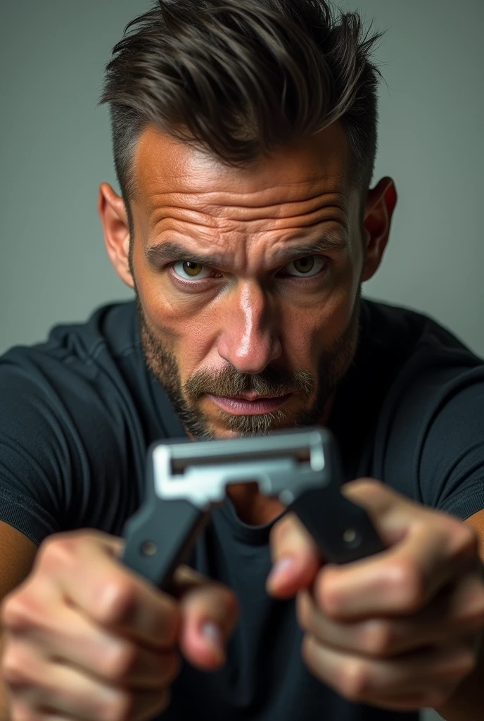 White man with razors