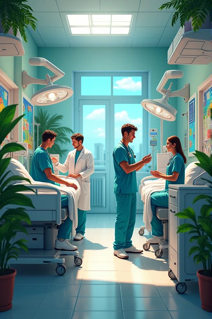 Nursing serving to community sourrounded by patients that are being take care of other nurses too.