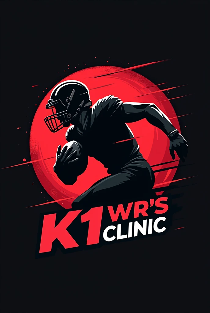 create a logo, base colors red and black, of American football clinic named "K1 WR's Clinic"
