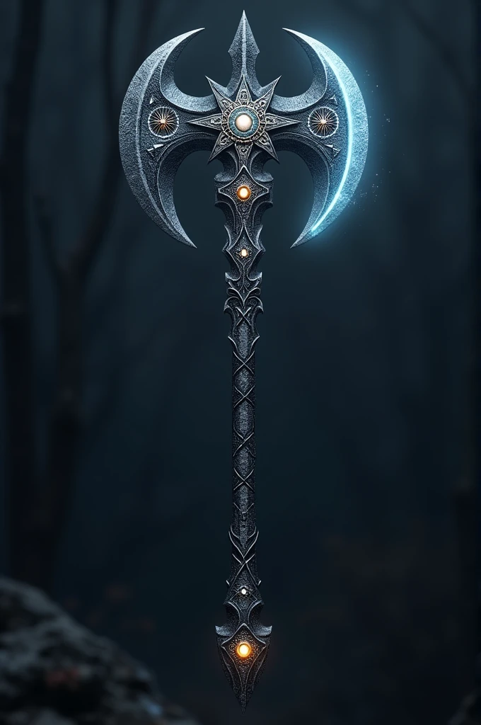 Craft a sun and moon themed black axe