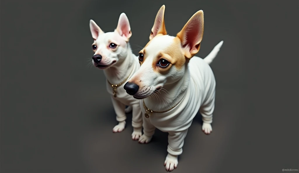 **Prompt:** A surrealist portrait where a dog is transformed into a human being, maintaining canine characteristics in its appearance. The human has the facial structure of a dog, with expressive eyes and slightly pointed ears, but with a human body and clothing. Human skin reflects the color of the dog's coat, with a smooth texture, remembering the short and well-groomed coat. He's dressed in casual clothes, like a shirt and pants, and the background is neutral, highlighting the canine human as the main focus. The facial expression mixes traits of loyalty and curiosity typical of a dog, creating a stunning and unique effect.