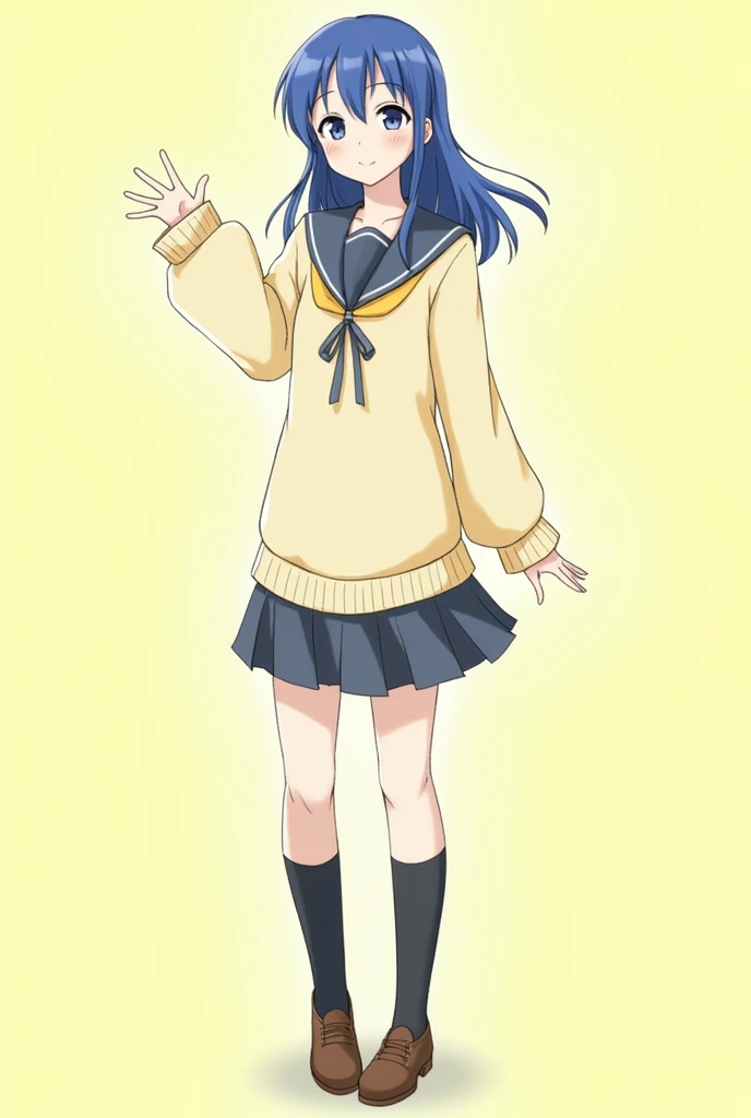 1girl, blue hair, upper body, yamamoto souichirou, zurikishi kancolle, zurikishi kanji, zuihou azusa, zuihou school uniform, zuihou school uniform, zuihou school uniform, zuihou school uniform, zuihou school uniform, yellow