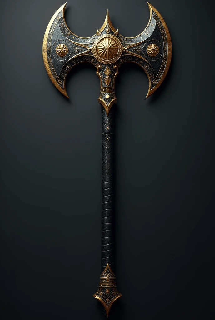 Craft a black war axe with a sun and moon theme