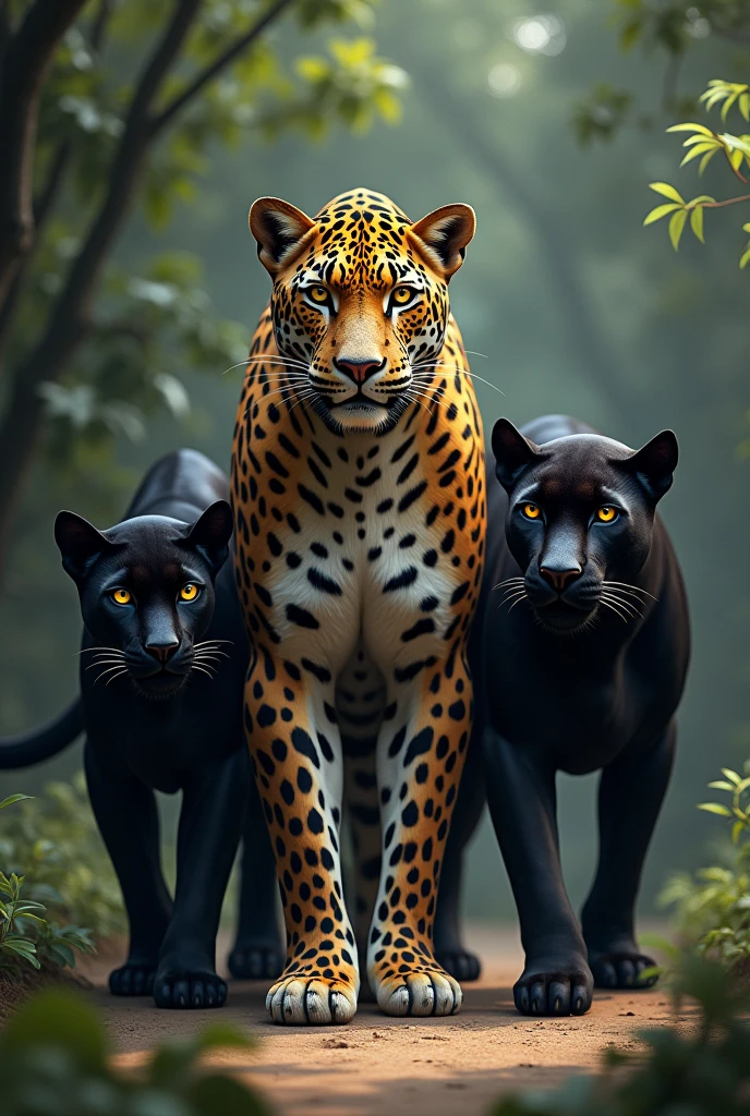 1 leopard and 2 panthers