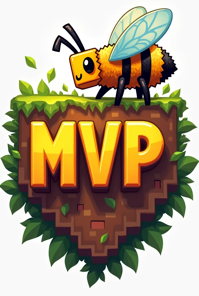 A emblem written "MVP'', with orange-yellow color minecraft theme with a minecraft bee and honey *no background*