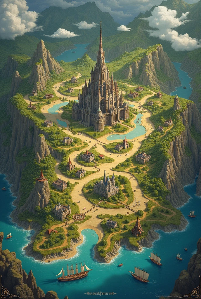 A map of a fantasy world with 10 cities spread across the map and the location of strange animals such as dragons, manticoras, etc...