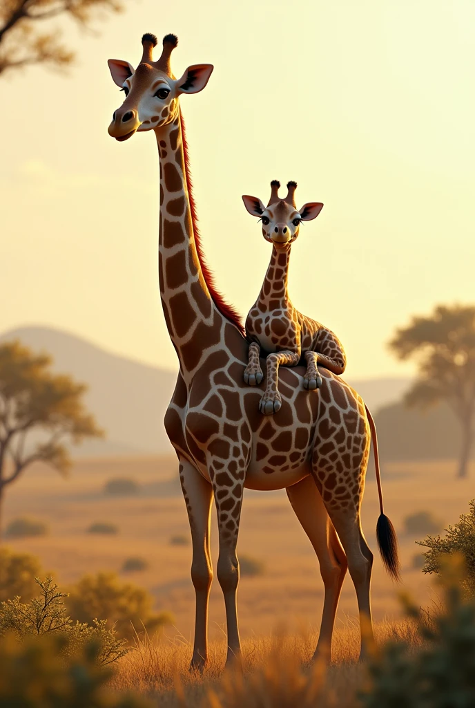 Giraffe carrying a realistic giraffe
