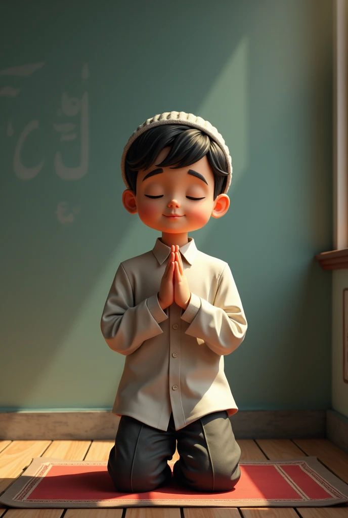 A boy praying namaz in his school