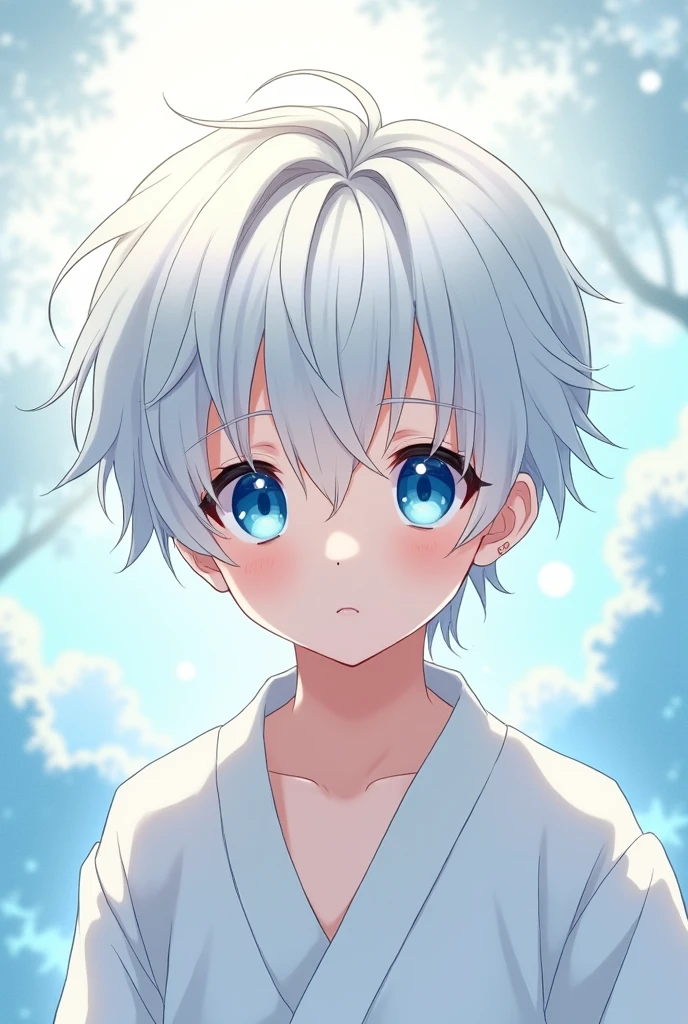 Anime of a young 1 boy with white hair and blue eyes