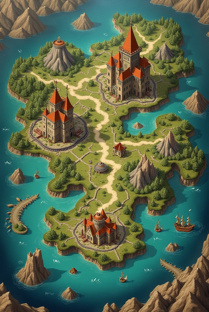 A map of a fantasy world with 10 cities spread across the map and the location of strange animals such as dragons, manticoras, etc...