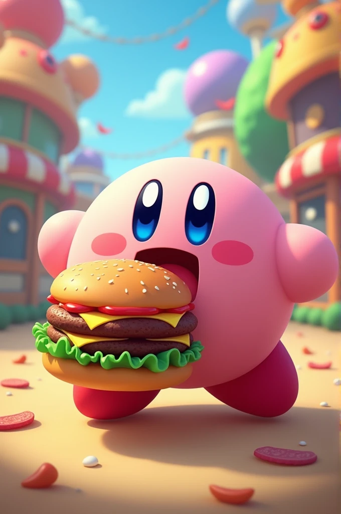 kirby eat hamburguer