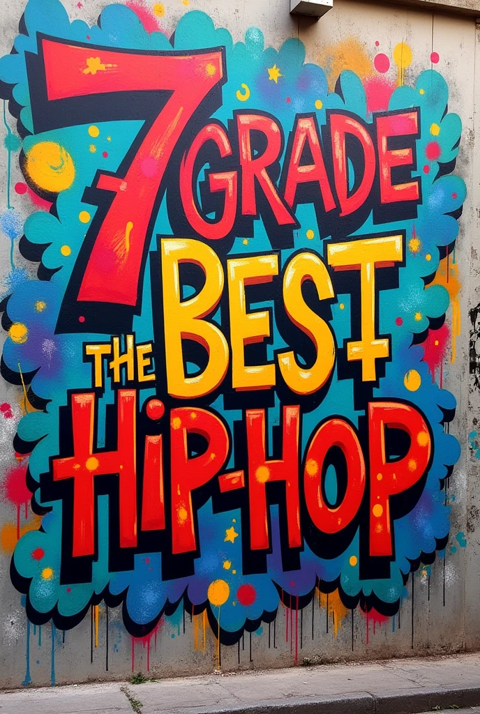 Create a graffiti that says the phrase "7th grade the best, hip-hop"
in Spanish