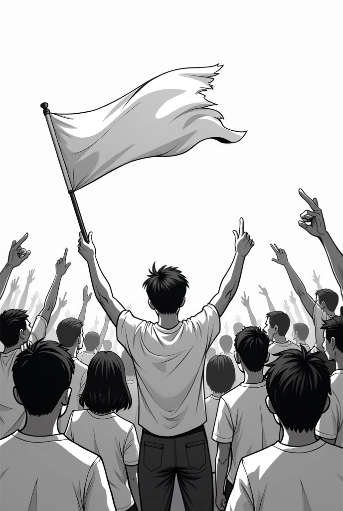 I need a drawing of an organized fan club, preferably black and white., I don&#39;t want a stadium, but it would be cool to have someone waving a flag on a small flagpole, I need it for the background of a t-shirt mockup
