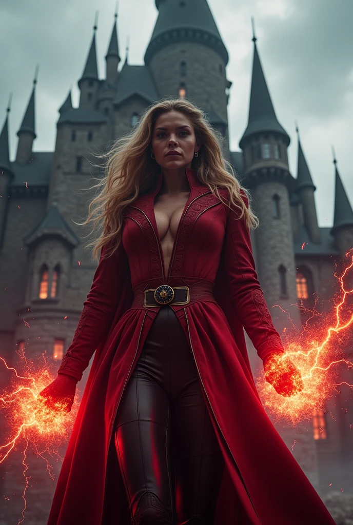 Elizabeth Olsen Wanda Maximoff enters the Darkhold castle Wanda with Elizabeth Olsen&#39;s face lands with an explosion of chaos magic 