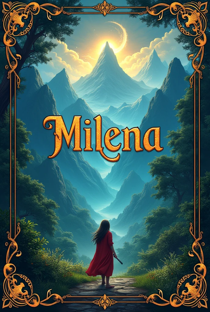 A logo with Milena's name on an anime-themed book with a picture of demons