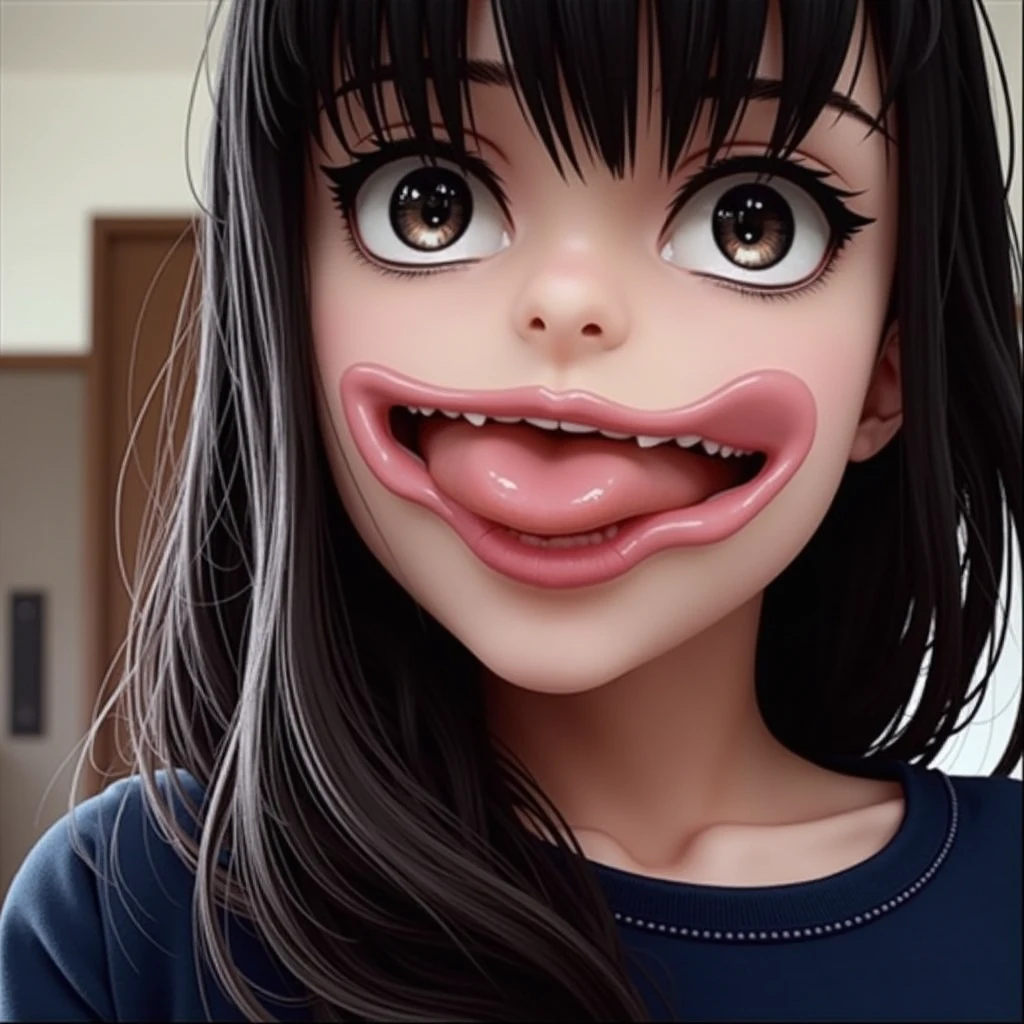 Create another background image of her without clothes and lying on her bed and with more cum on her face, maintaining the scale and face