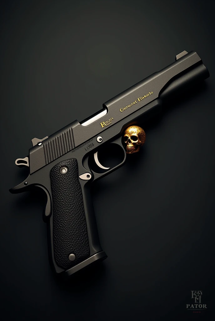 pistol with a small skull with gold details