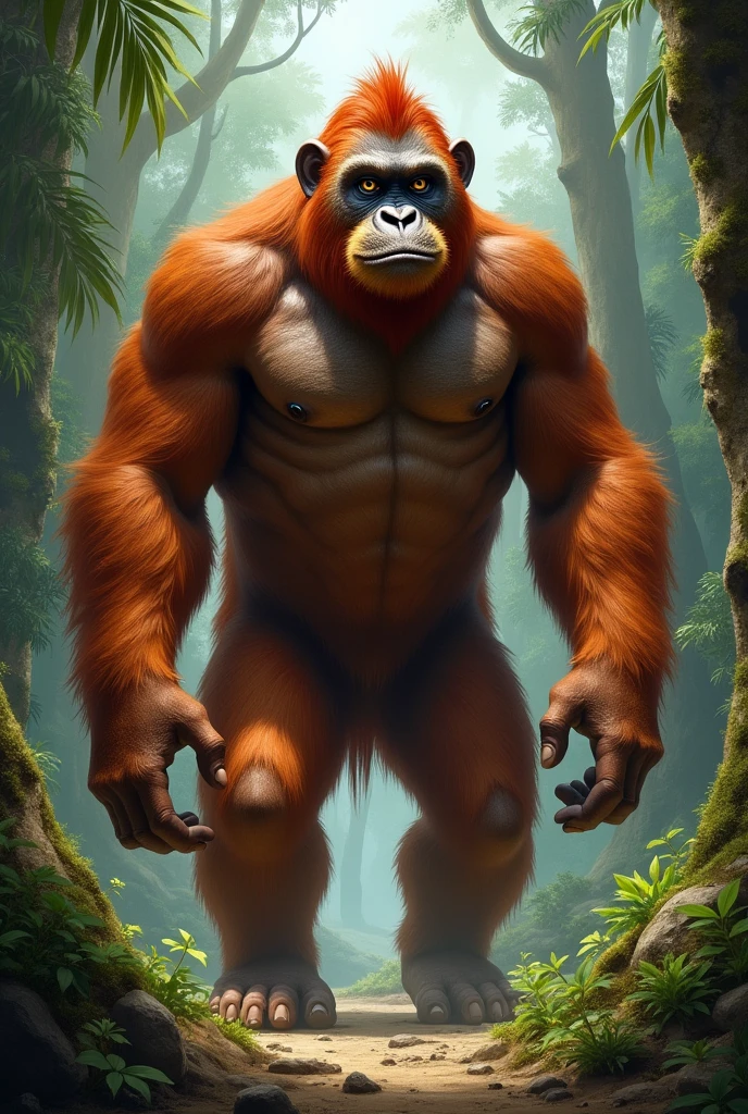 A strong half-human orangutan boy