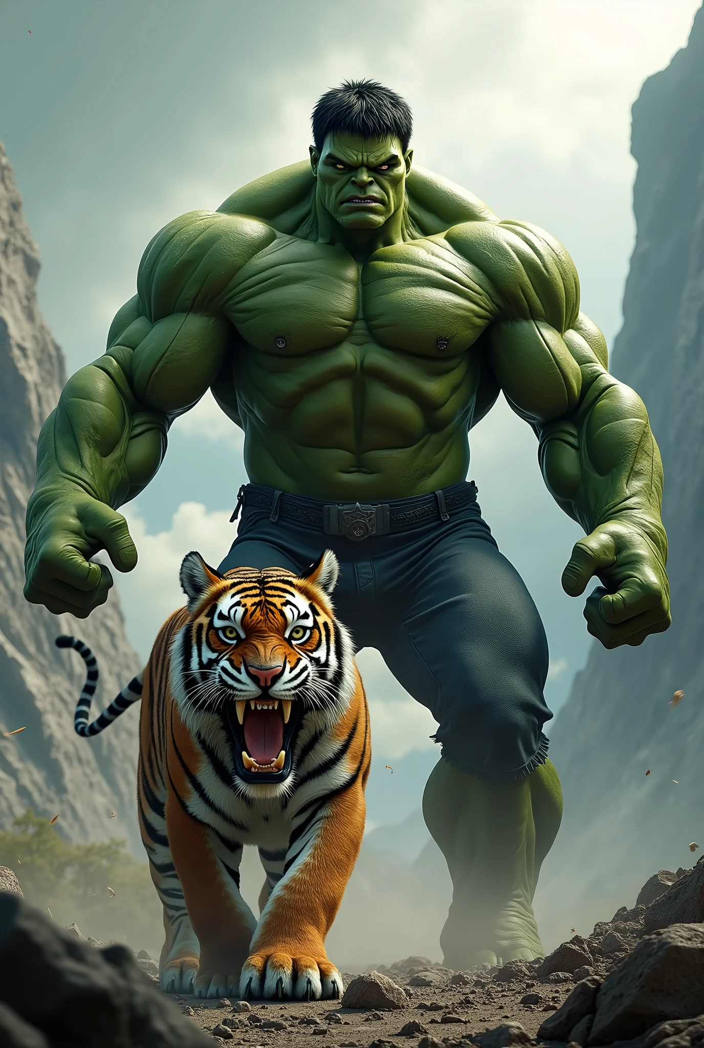 THE INCREDIBLE HULK IS VERY STRONG AND HAS HIS SABER-TOOTHED TIGER.