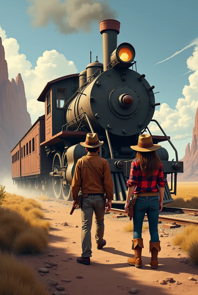 Make a cover for a book that has an abandoned train and these features. Great.! Here are two example characters for the idea of **Trem to the Far West**:
### 1. **Jack "fast" Carter**
- **Description**: a young man of , with an adventurous spirit and a passion for western stories. Jack is known for his skill with the lasso and his quick thinking..
- **Personalidade**: Coraggioso, fearless and always looking for new adventures. He has a keen sense of justice and is loyal to his friends..
- **distinct characteristics**: Wears a worn out cowboy hat, a leather vest and always carries a bow. Has a knack for coming up with quick, improvised plans to get out of trouble.
### 2. **Emily "Gunslinger" O'Hara**
- **Description**: An girl, skilled with the "toy revolver" and with a great passion for stories of cowboys and outlaws. Emily is a natural strategist and is great at setting and dismantling traps..
- **Personalidade**: smart, cunning and with a good sense of humor. She is very insightful and has a talent for finding creative solutions to problems..
- **distinct characteristics**: Wear a plaid shirt, a cowboy hat and a belt with "revolvers" (toys). She always has a trick up her sleeve and is excellent at solving mysteries and puzzles..
Esses personagens podem criar uma dinâmica divertida e complementar no cenário do Trem to the Far West, engaging in adventures and solving mysteries as they explore the train and its surroundings. If you need more details or other characters, I am available!clearing! Let's break down the characters' appearances to bring Jack and Emily to life.:
### **Jack "fast" Carter**
- **muka e expression**:
- **muka**: Jack has an oval face, with fair skin and some freckles. His eyes are a bright blue, full of curiosity and vivacity.
- **expression**: Usually has a confident expression and a mischievous smile., that reveals its adventurous spirit