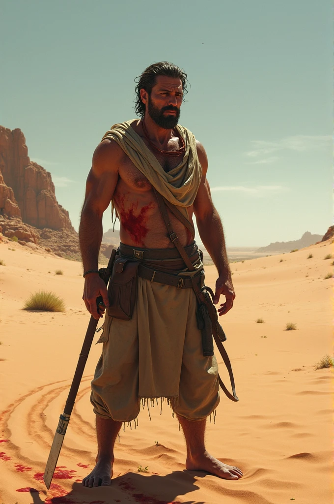 man in desert wounded