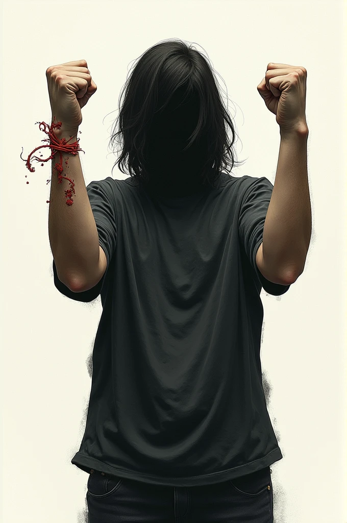 Fists raised in the air showing the cut wrists with X's drawn on them