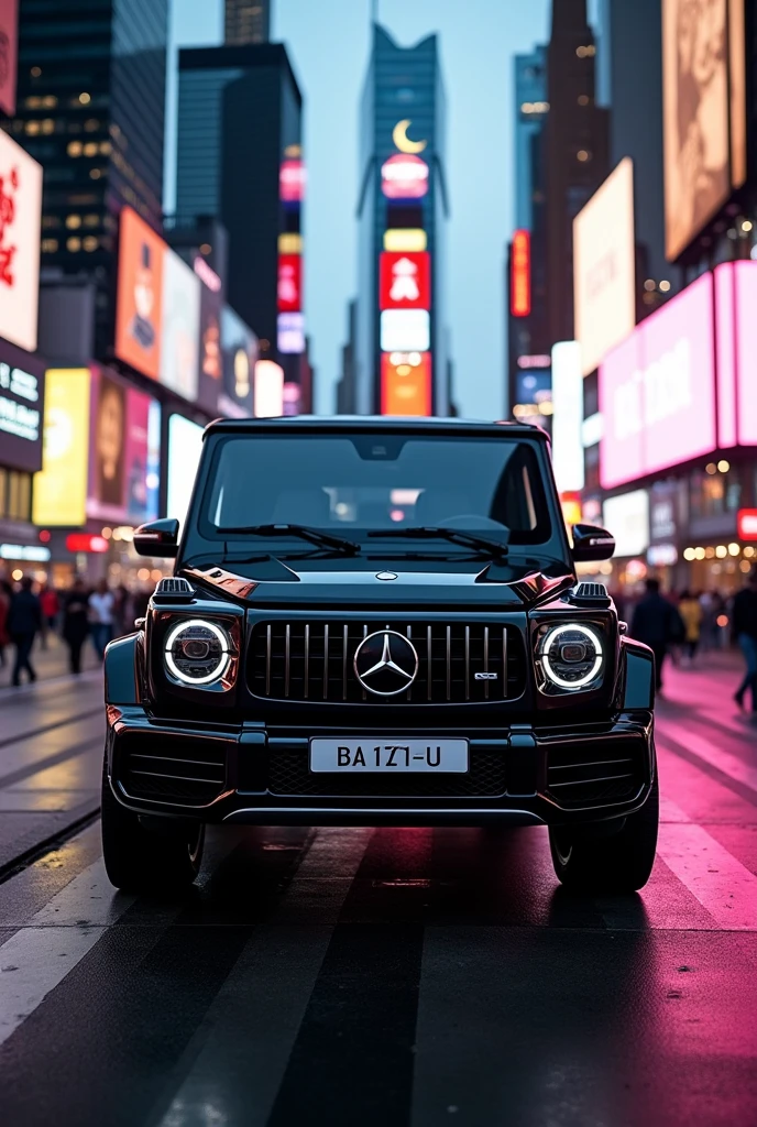 ((best quality)), ((masterpiece)) mercedes G Wagon in Glossy Black Colour in the middle of times Square