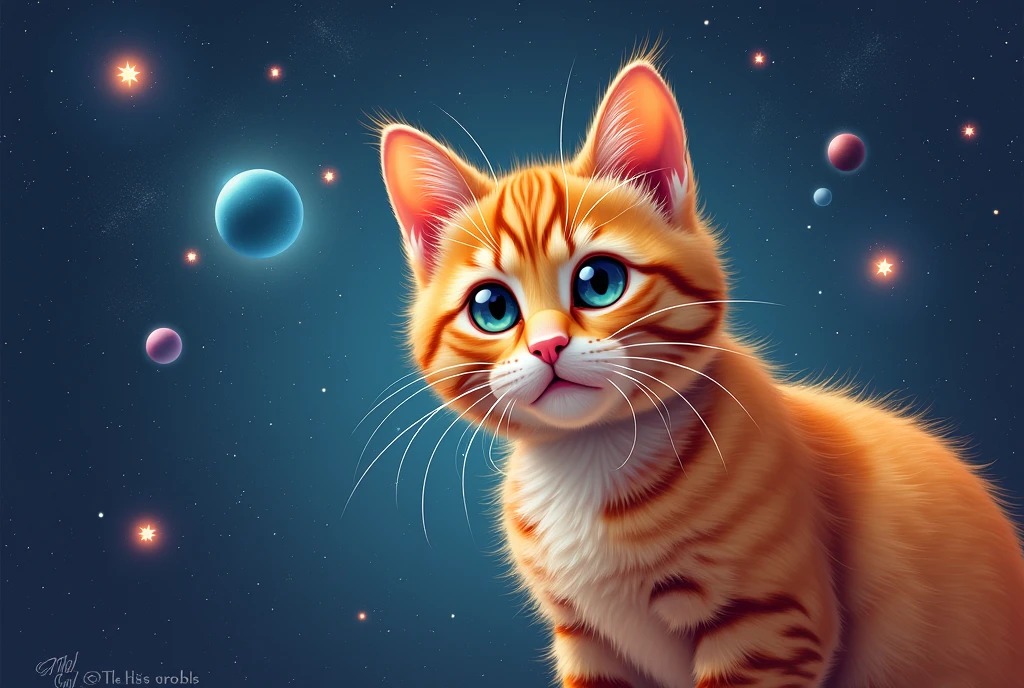 and、Suddenly the ginger kitten realized he controlled the universe.、and彼はいくつかの惑星に囲まれた宇宙に自分を掘り下げました.