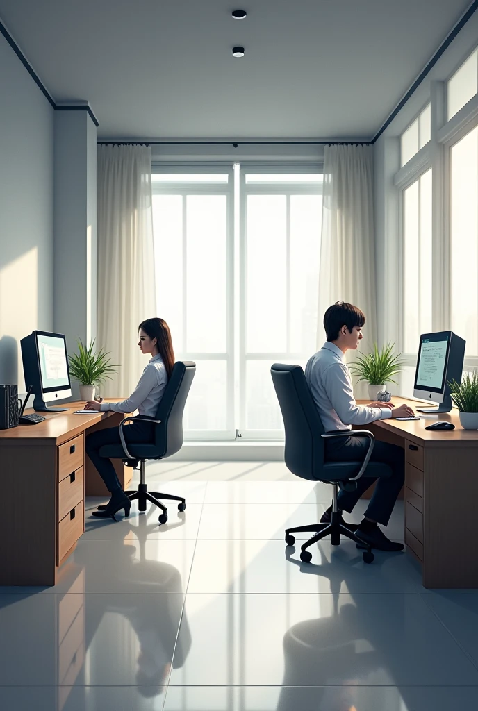 work of art, better quality and high resolution. A business environment with two workstations and computers, with a service anteroom.