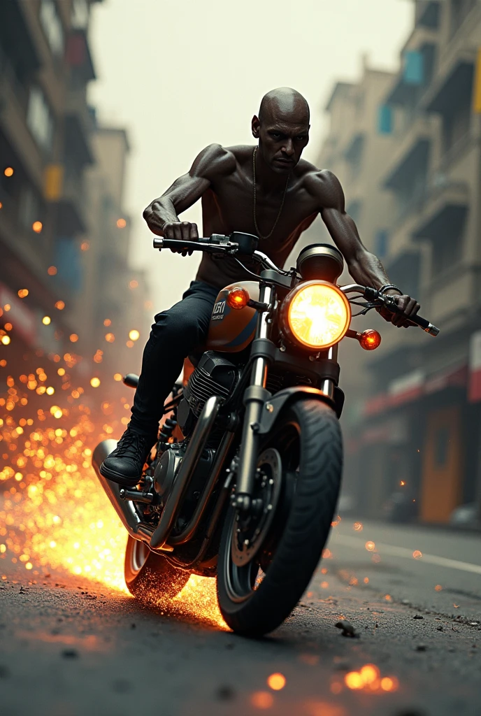 Skinny Man on a Honda Cg Motorcycle Catching Sparks