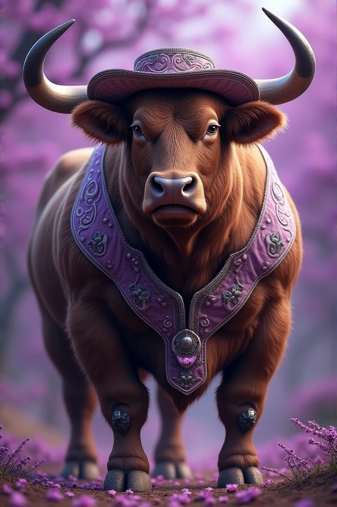 Bull in lilac gaucho clothing
