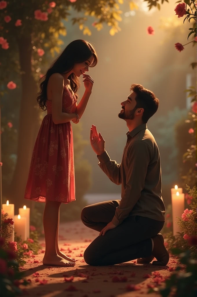 Man kneeling before a woman asking for marriage