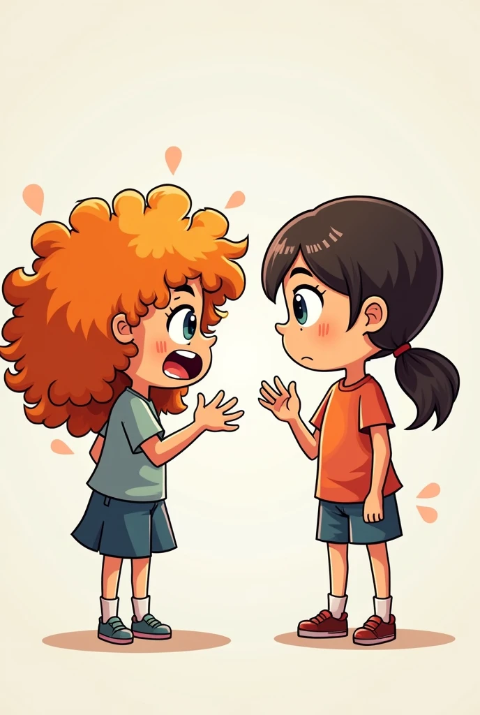 A girl with curly hair arguing with a girl with straight hair (simple and fun drawing)