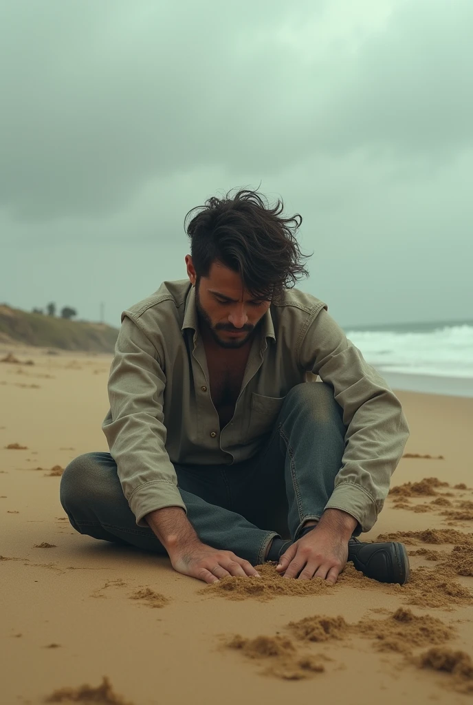 sad man in the sand