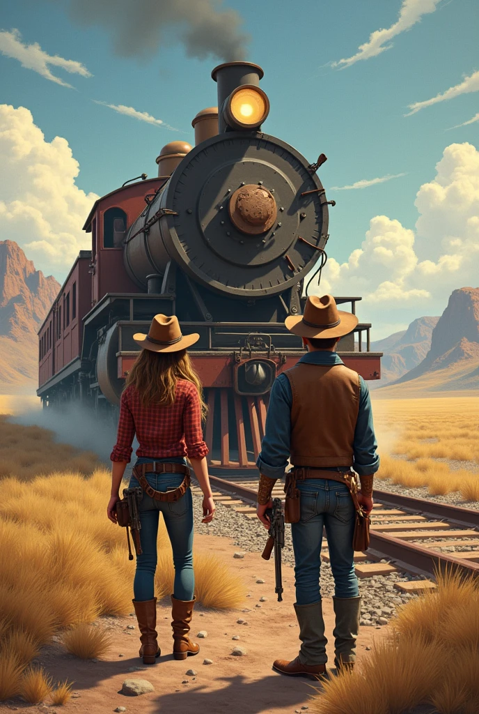 Make a cover for a book that has an abandoned train and these features. Great.! Here are two example characters for the idea of **Trem to the Far West**:
### 1. **Jack "fast" Carter**
- **Description**: a young man of , with an adventurous spirit and a passion for western stories. Jack is known for his skill with the lasso and his quick thinking..
- **Personalidade**: Coraggioso, fearless and always looking for new adventures. He has a keen sense of justice and is loyal to his friends..
- **distinct characteristics**: Wears a worn out cowboy hat, a leather vest and always carries a bow. Has a knack for coming up with quick, improvised plans to get out of trouble.
### 2. **Emily "Gunslinger" O'Hara**
- **Description**: An girl, skilled with the "toy revolver" and with a great passion for stories of cowboys and outlaws. Emily is a natural strategist and is great at setting and dismantling traps..
- **Personalidade**: smart, cunning and with a good sense of humor. She is very insightful and has a talent for finding creative solutions to problems..
- **distinct characteristics**: Wear a plaid shirt, a cowboy hat and a belt with "revolvers" (toys). She always has a trick up her sleeve and is excellent at solving mysteries and puzzles..
Esses personagens podem criar uma dinâmica divertida e complementar no cenário do Trem to the Far West, engaging in adventures and solving mysteries as they explore the train and its surroundings. If you need more details or other characters, I am available!clearing! Let's break down the characters' appearances to bring Jack and Emily to life.:
### **Jack "fast" Carter**
- **muka e expression**:
- **muka**: Jack has an oval face, with fair skin and some freckles. His eyes are a bright blue, full of curiosity and vivacity.
- **expression**: Usually has a confident expression and a mischievous smile., that reveals its adventurous spirit